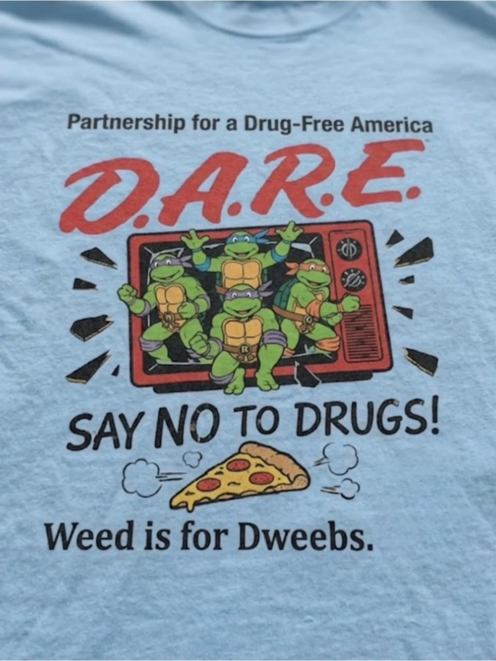 Gildan Light Blue D.A.R.E. and Ninja Turtles Graphic Tee - Picture 2 of 4